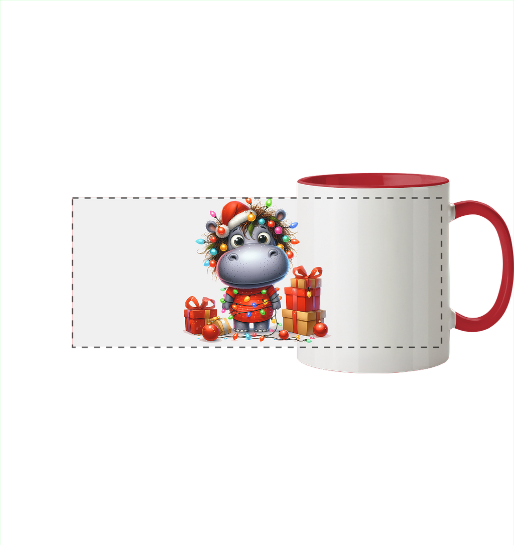 Ugly Christmas Weihnachten Crazy Hippo - Panorama Tasse zweifarbig