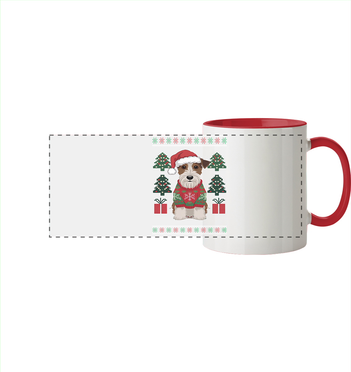 Ugly Christmas Weihnachten Terrier - Panorama Tasse zweifarbig
