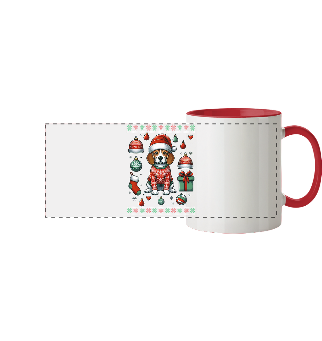 Ugly Christmas Weihnachten Beagle - Panorama Tasse zweifarbig