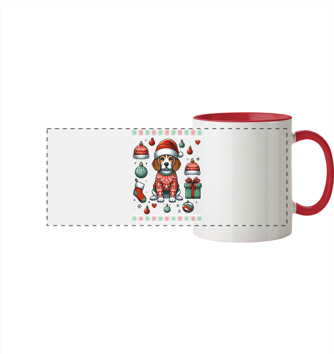 Ugly Christmas Weihnachten Beagle - Panorama Tasse zweifarbig