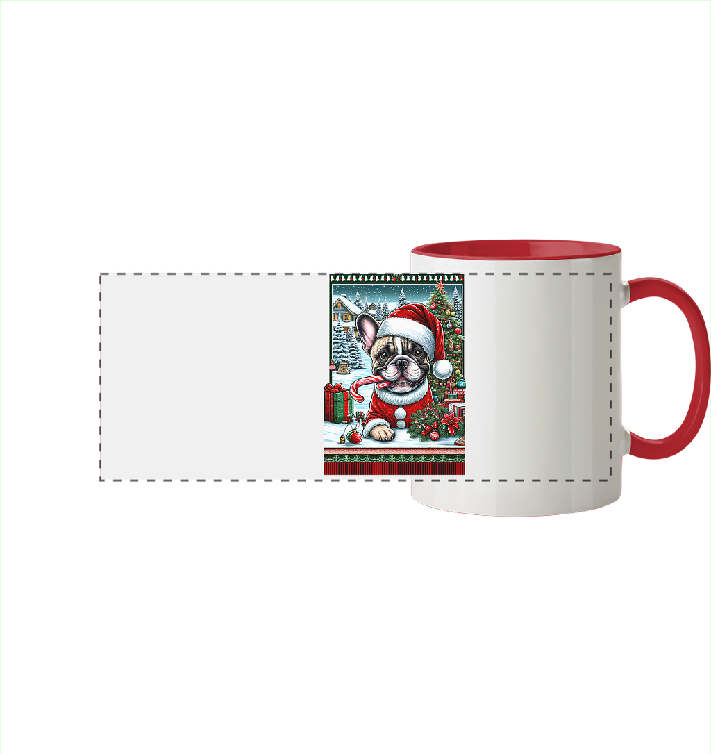 Ugly Christmas Weihnachten Mops - Panorama Tasse zweifarbig