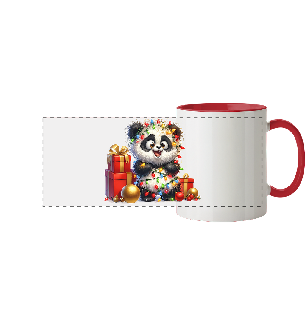 Ugly Christmas Weihnachten Crazy Panda - Panorama Tasse zweifarbig
