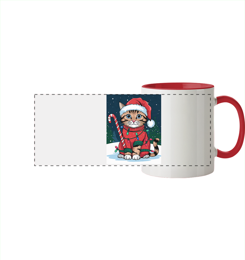 Ugly Christmas Katze - Weihnachten - Panorama Tasse zweifarbig