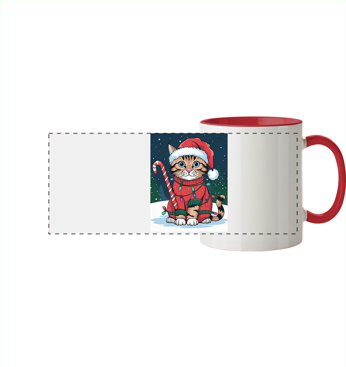 Ugly Christmas Katze - Weihnachten - Panorama Tasse zweifarbig