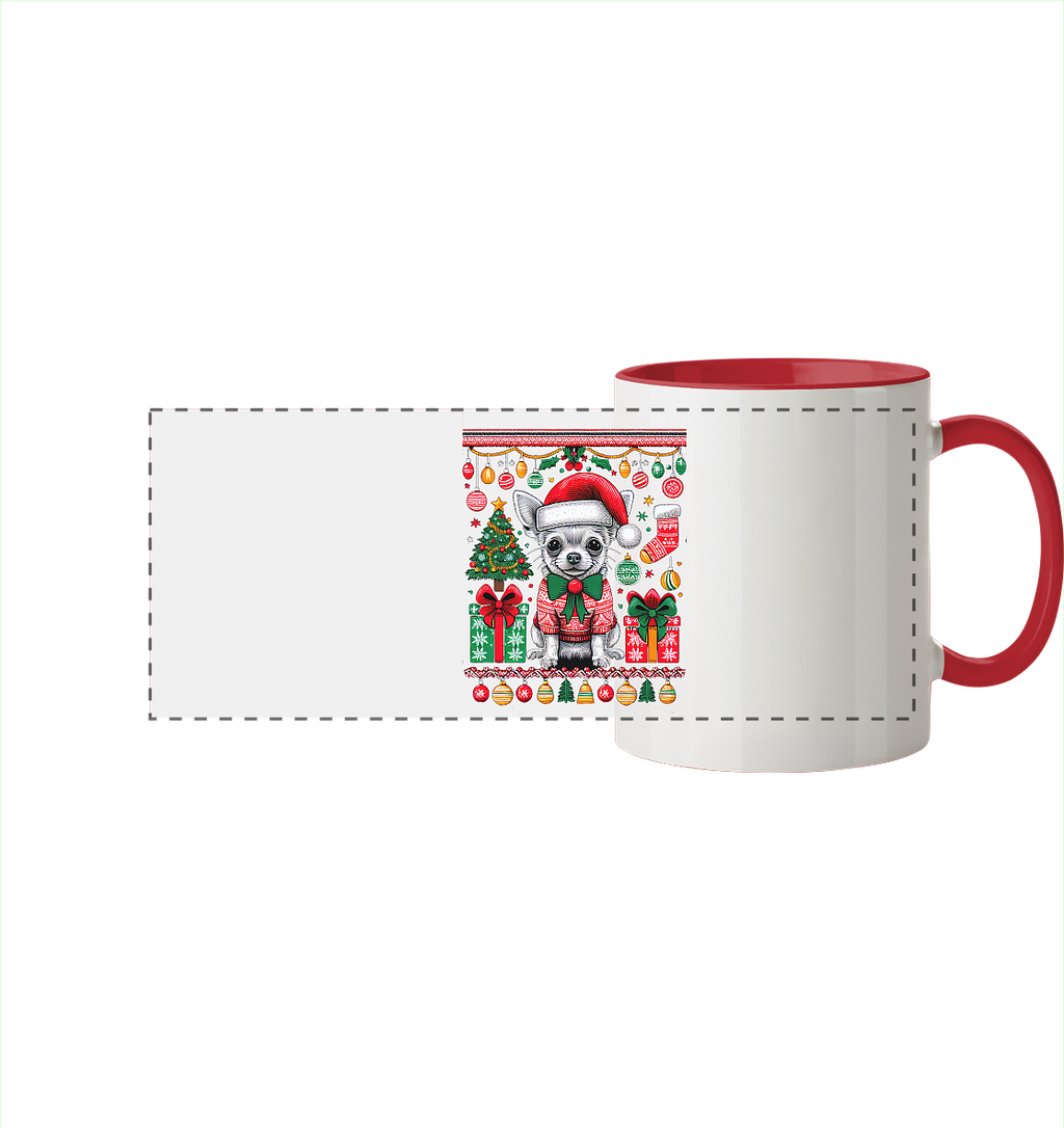 Ugly Christmas Weihnachten Chihuahua - Panorama Tasse zweifarbig