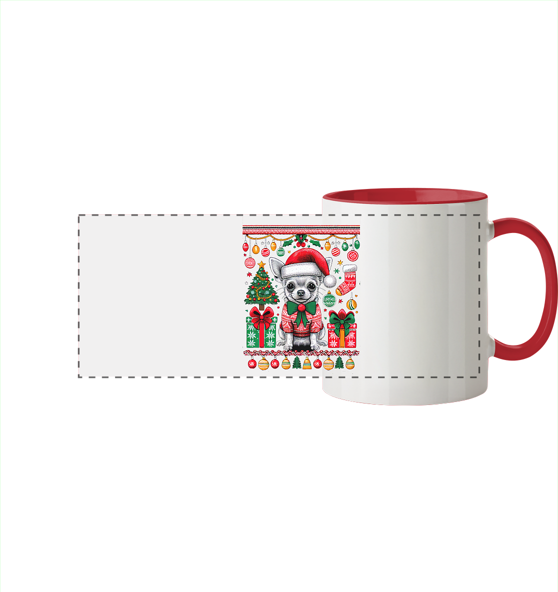 Ugly Christmas Weihnachten Chihuahua - Panorama Tasse zweifarbig