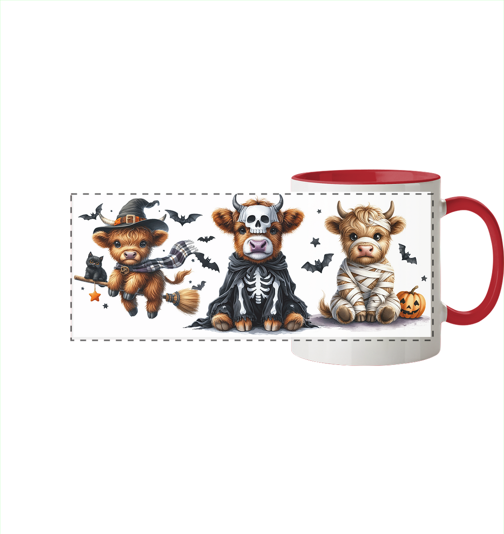 Halloween Highland Cows - Panorama Tasse zweifarbig