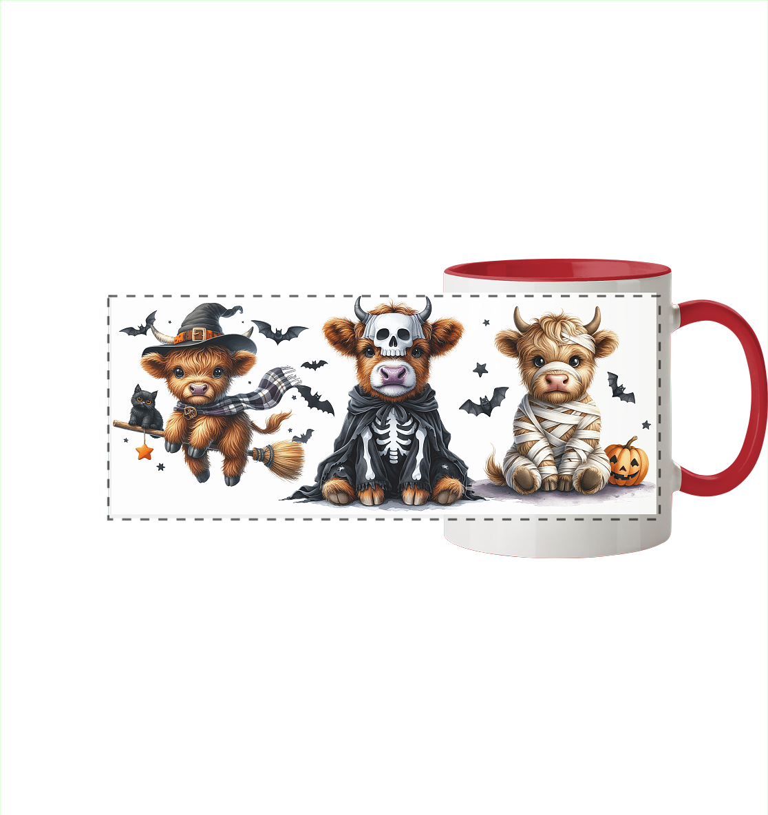 Halloween Highland Cows - Panorama Tasse zweifarbig