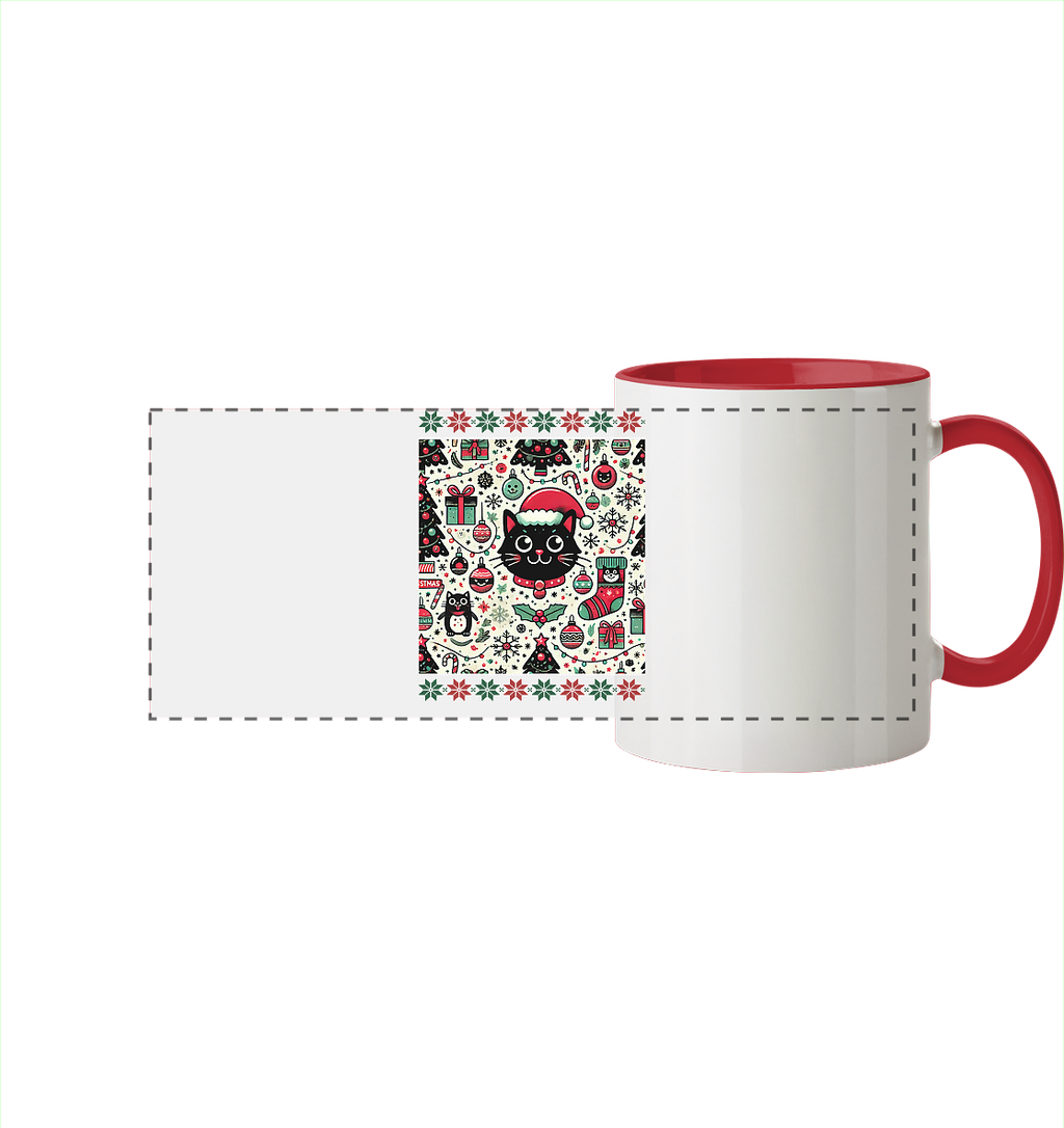 Ugly Christmas Weihnachten Katze - Panorama Tasse zweifarbig
