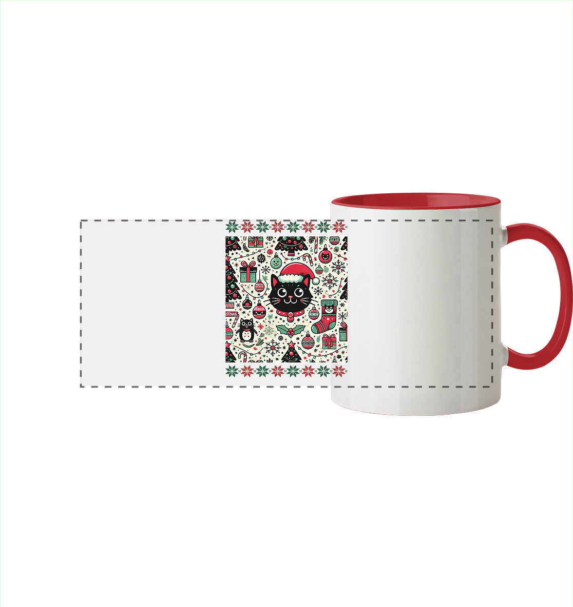 Ugly Christmas Weihnachten Katze - Panorama Tasse zweifarbig