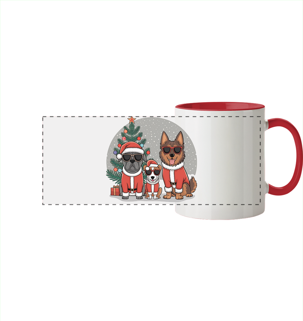 Ugly Christmas Weihnachts Hunde  - Panorama Tasse zweifarbig