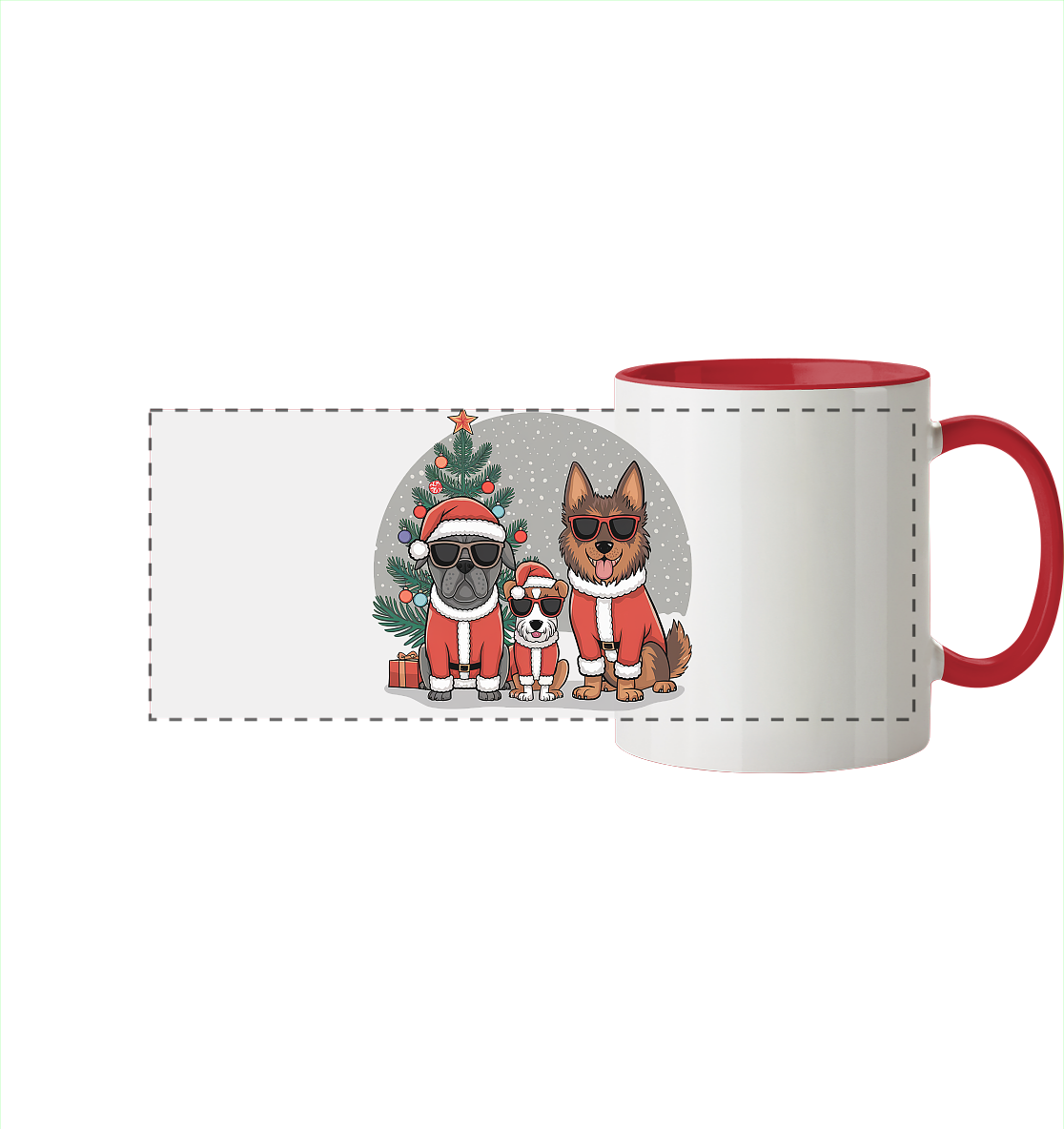 Ugly Christmas Weihnachts Hunde  - Panorama Tasse zweifarbig