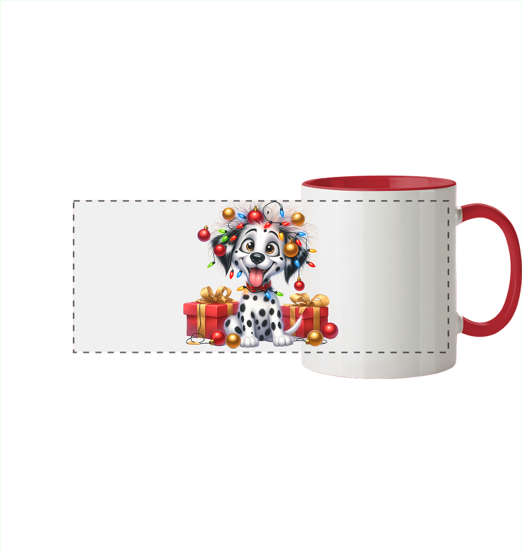 Ugly Christmas Weihnachten Dalmatiner - Panorama Tasse zweifarbig