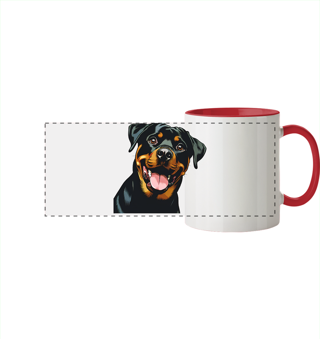 Rottweiler  Comic - personalisierbar - Panorama Tasse zweifarbig