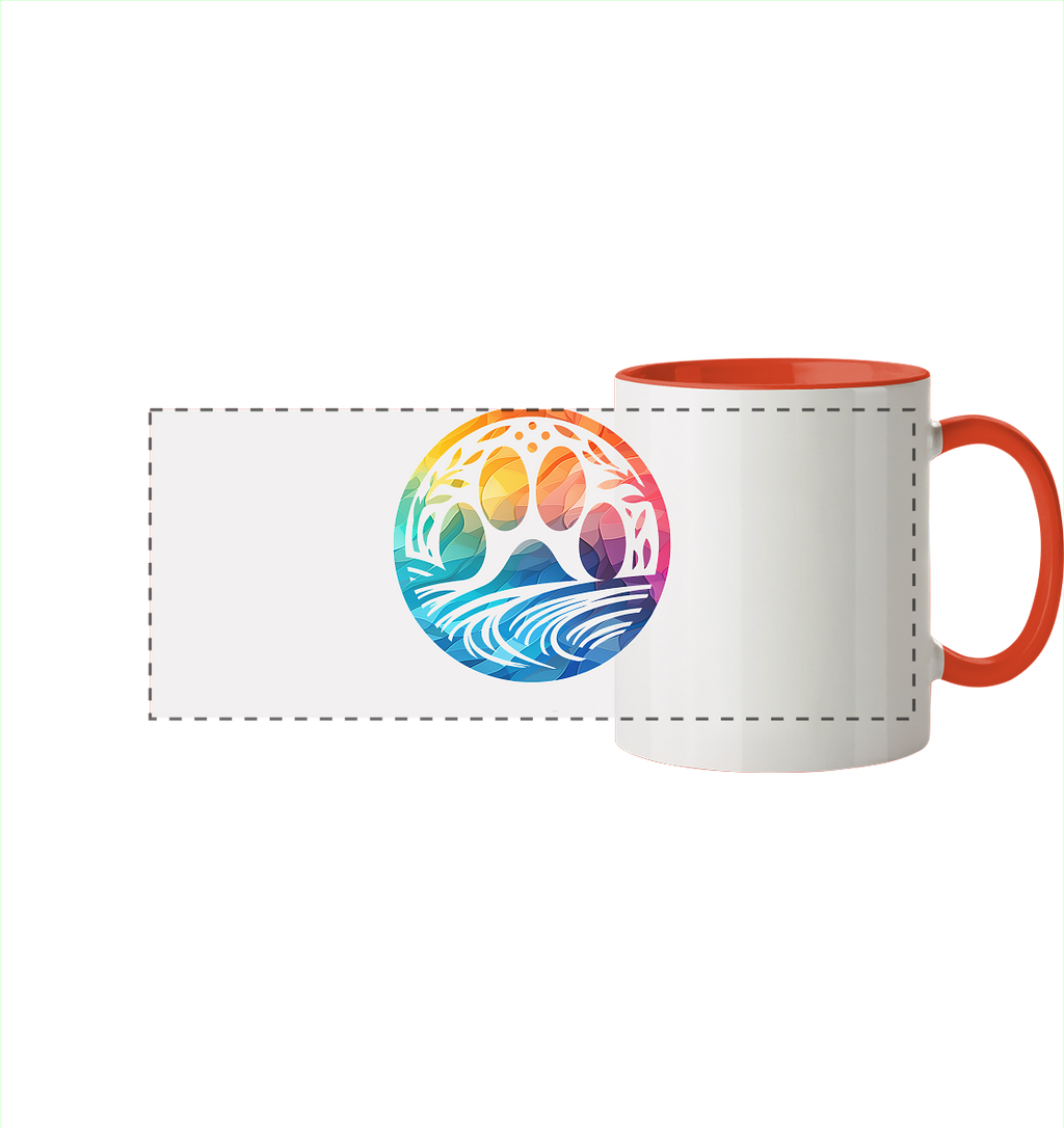 Modern Design Pfote mit regenbogenartigen Farbverlauf  - Panorama Tasse zweifarbig