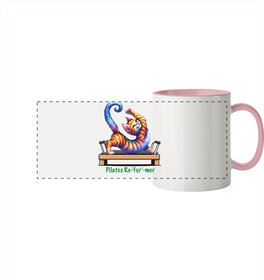 Pilates Reformer Re-fur-mer Katze lustig - Panorama Tasse zweifarbig