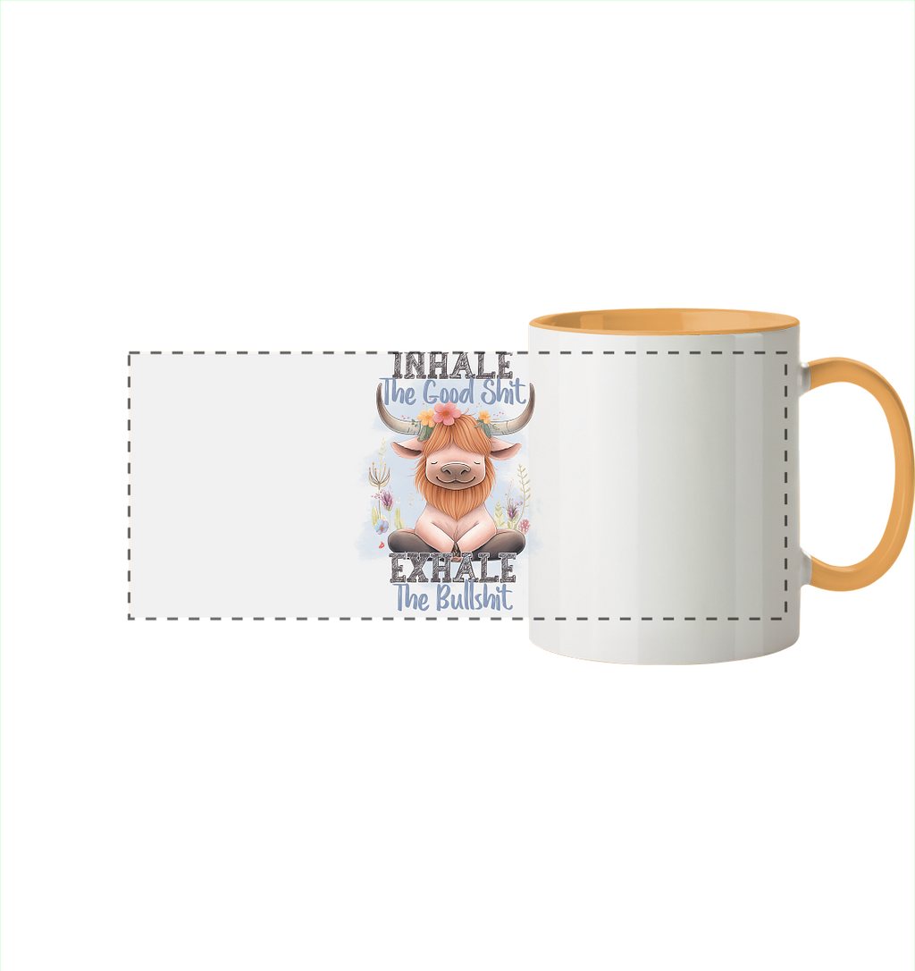 Yoga Highland Kuh - Panorama Tasse zweifarbig