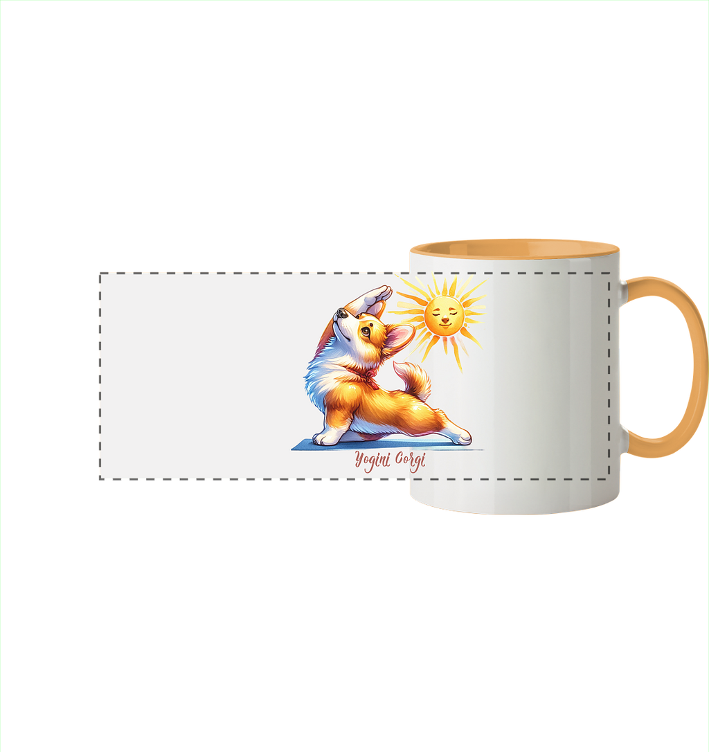 Yoga Corgi Hund yogini Gorgi - personalisierbar - Panorama Tasse zweifarbig