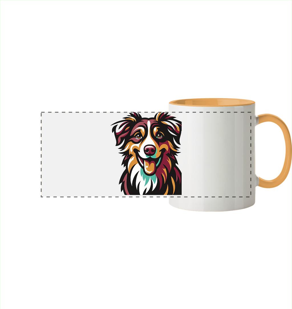 Australian Shepherd Hund - personalisierbar - Panorama Tasse zweifarbig