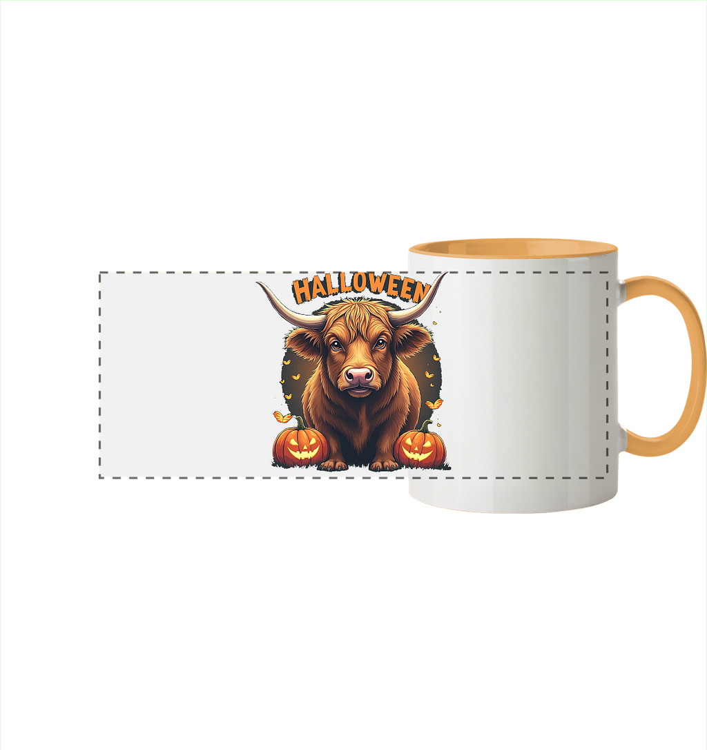 Halloween Highland Cow - Panorama Tasse zweifarbig