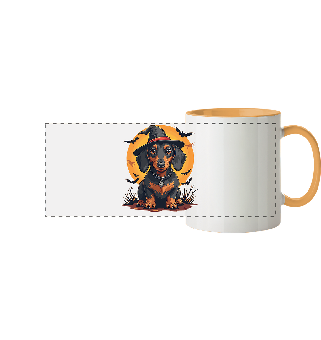 Halloween Dackel - Panorama Tasse zweifarbig