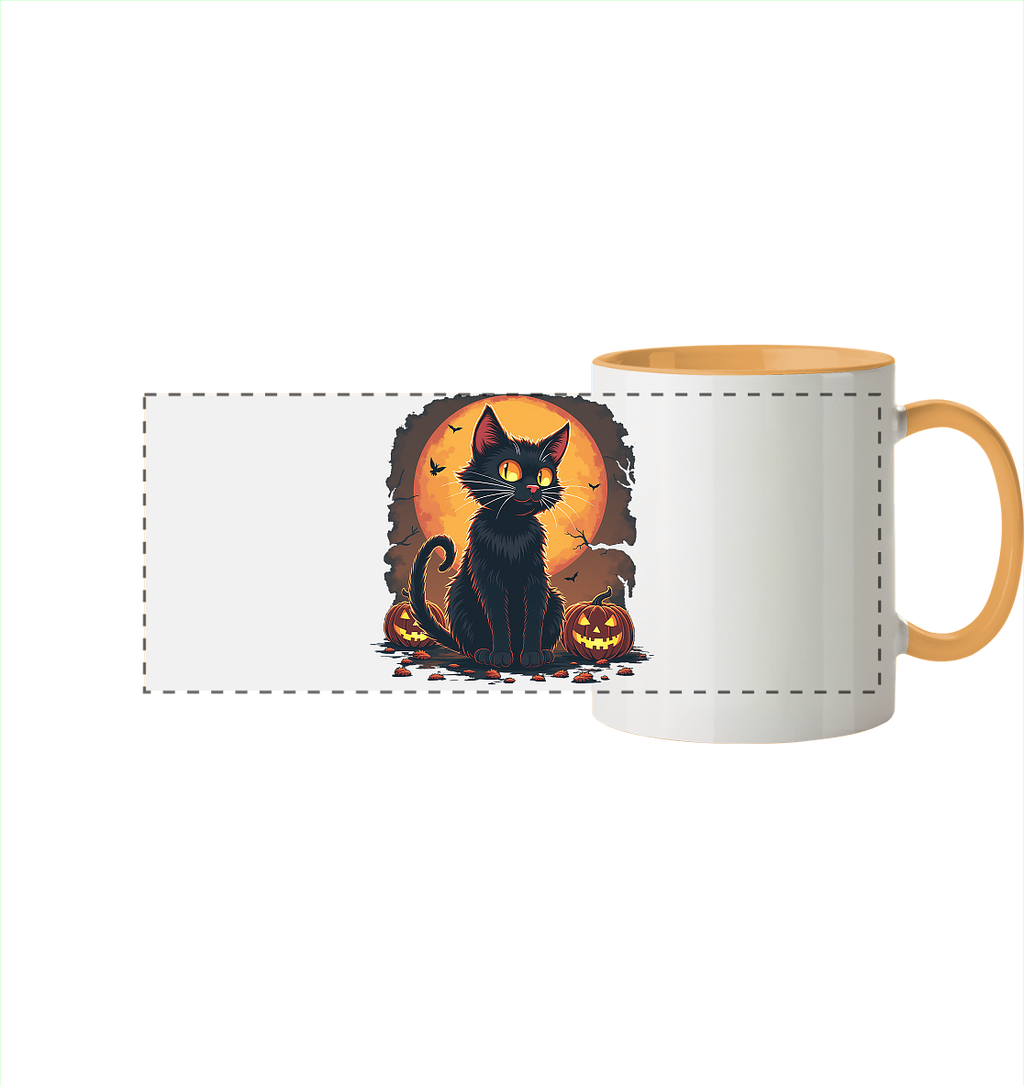 Halloween Black Cat- Schwarze Katze - Panorama Tasse zweifarbig