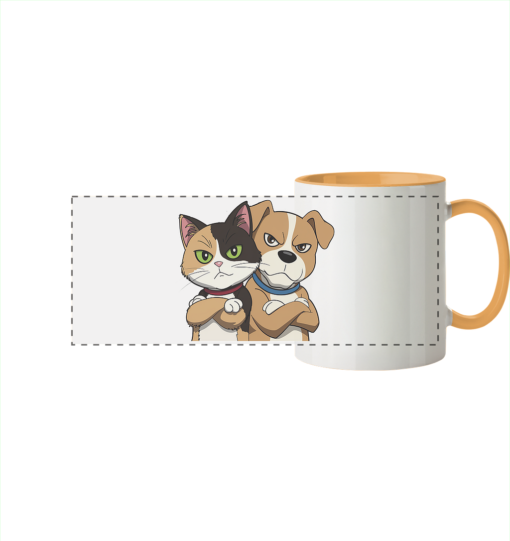 Hund und Katze grumpy - personalisierbar - Panorama Tasse zweifarbig