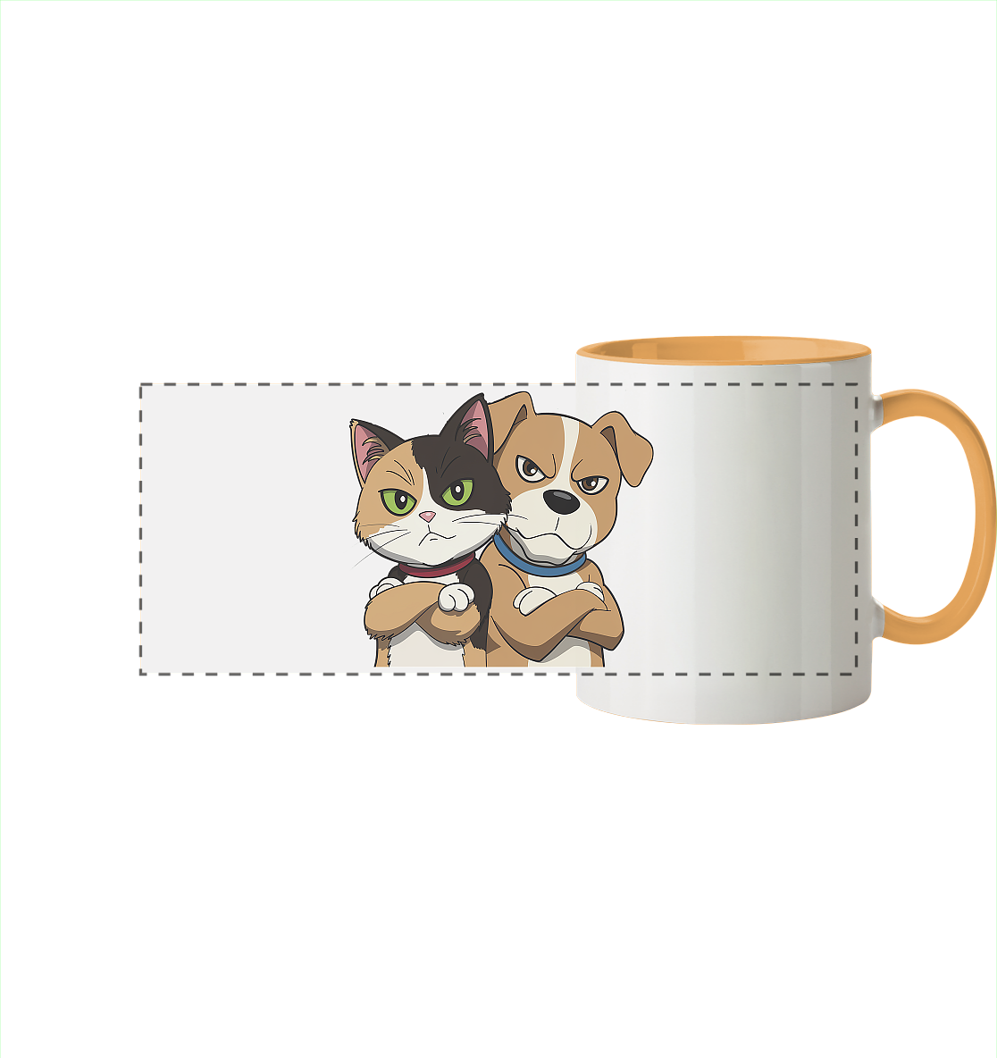 Hund und Katze grumpy - personalisierbar - Panorama Tasse zweifarbig