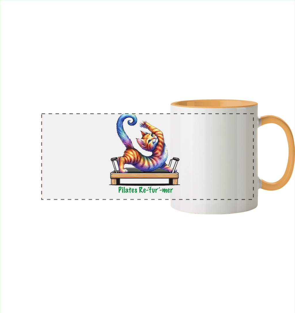 Pilates Reformer Re-fur-mer Katze lustig - Panorama Tasse zweifarbig