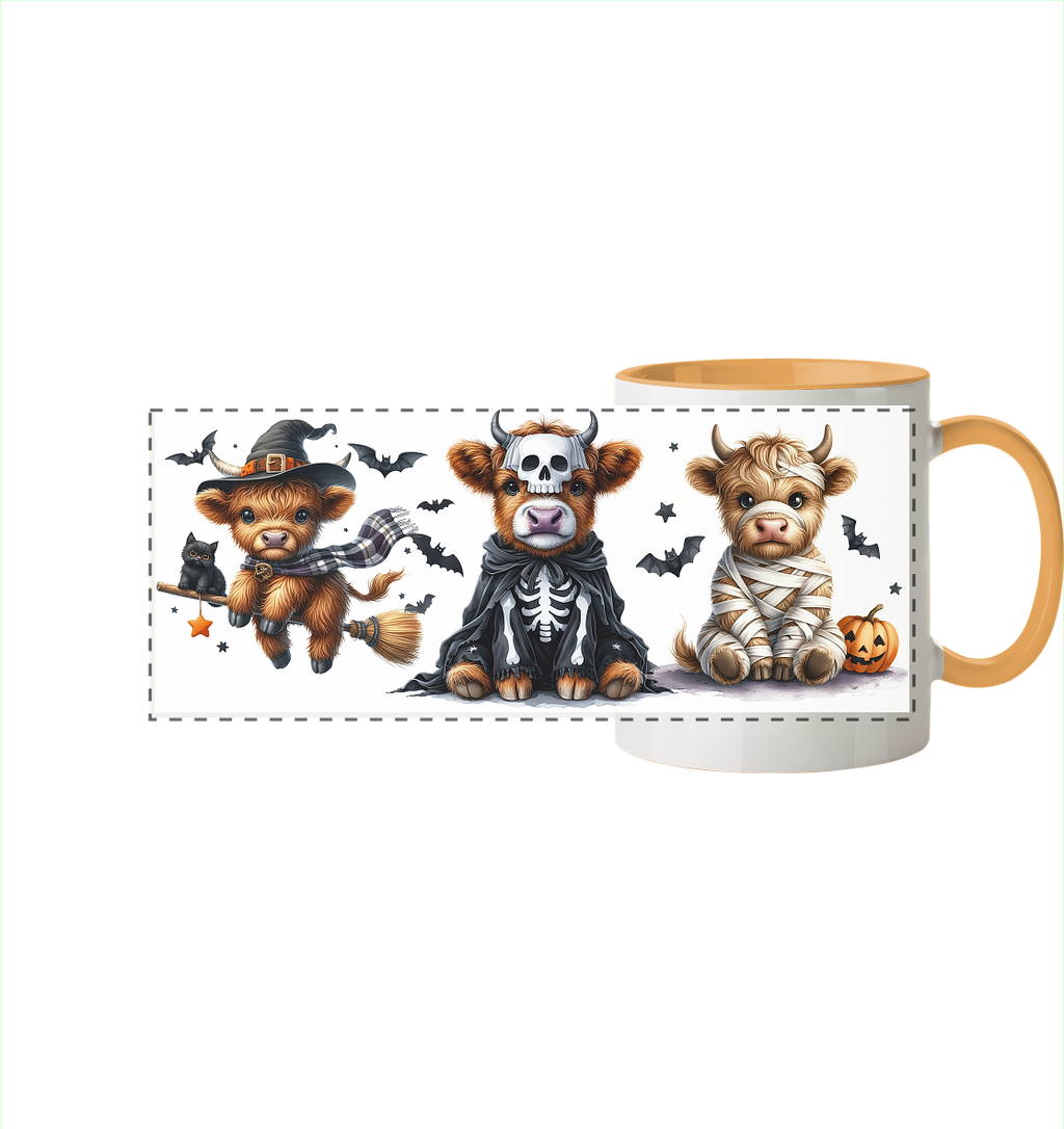 Halloween Highland Cows - Panorama Tasse zweifarbig