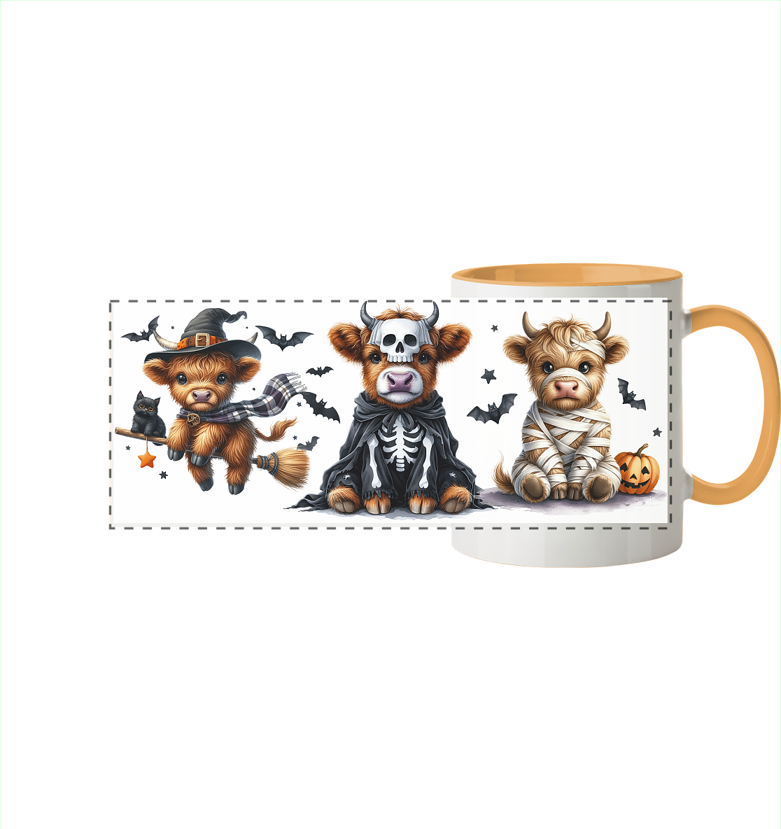 Halloween Highland Cows - Panorama Tasse zweifarbig