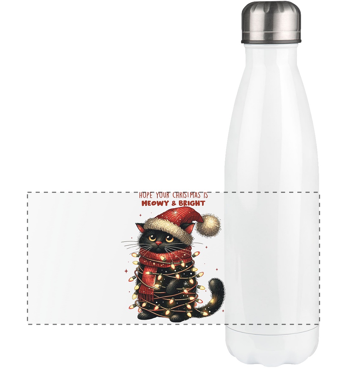 Weihnachts Katze Christmas is Moewy - Panorama Thermoflasche 500ml