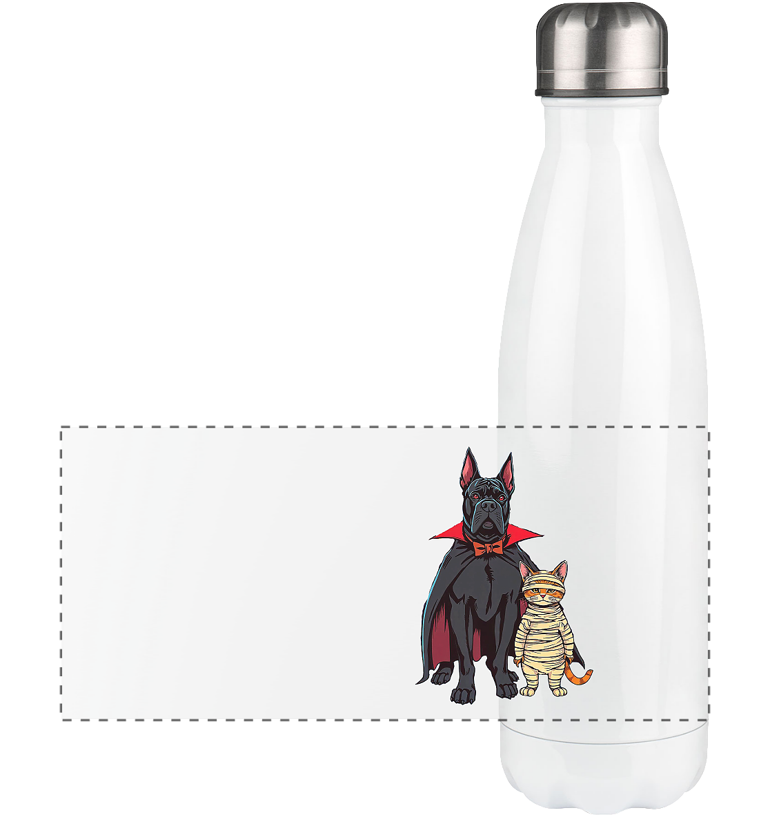 Halloween Cane Corso mit Katze als comic - Panorama Thermoflasche 500ml