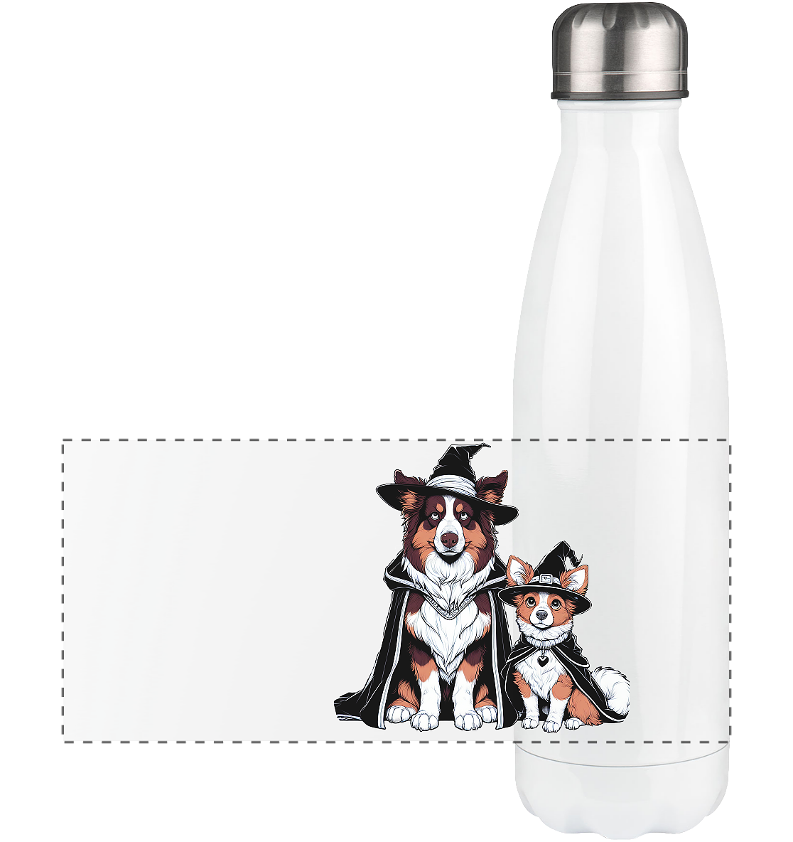 Halloween Wizard Hunde Terrier und Australian Sheppard  - Panorama Thermoflasche 500ml