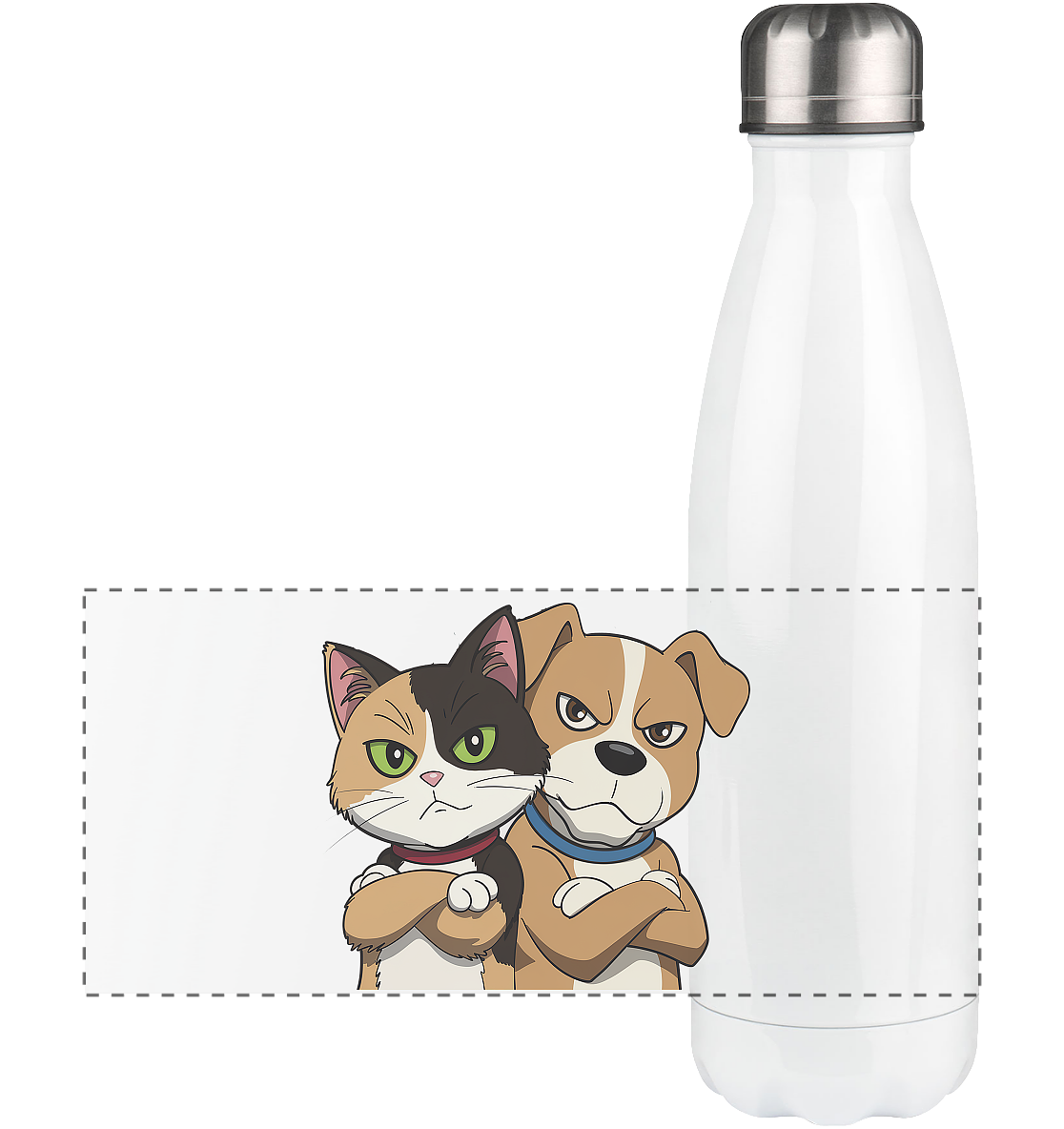 Hund und Katze grumpy - personalisierbar - Panorama Thermoflasche 500ml