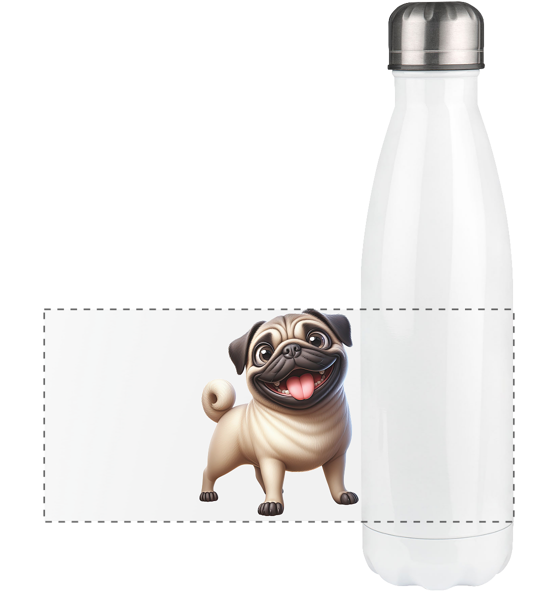Mops Cartoon - personalisierbar - Panorama Thermoflasche 500ml