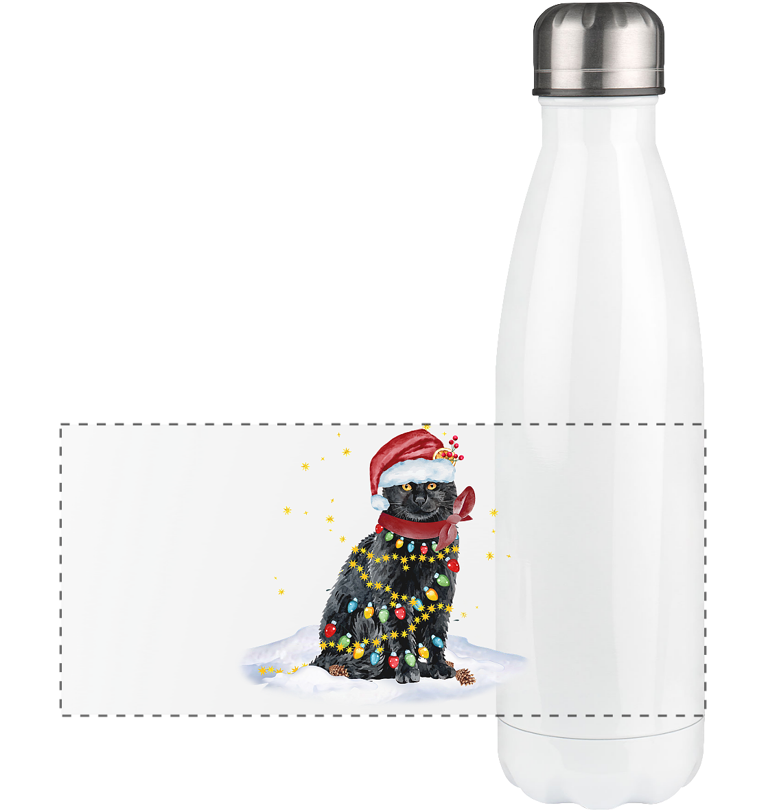 Lustige Weihnachts Katze Zeichnung - Panorama Thermoflasche 500ml