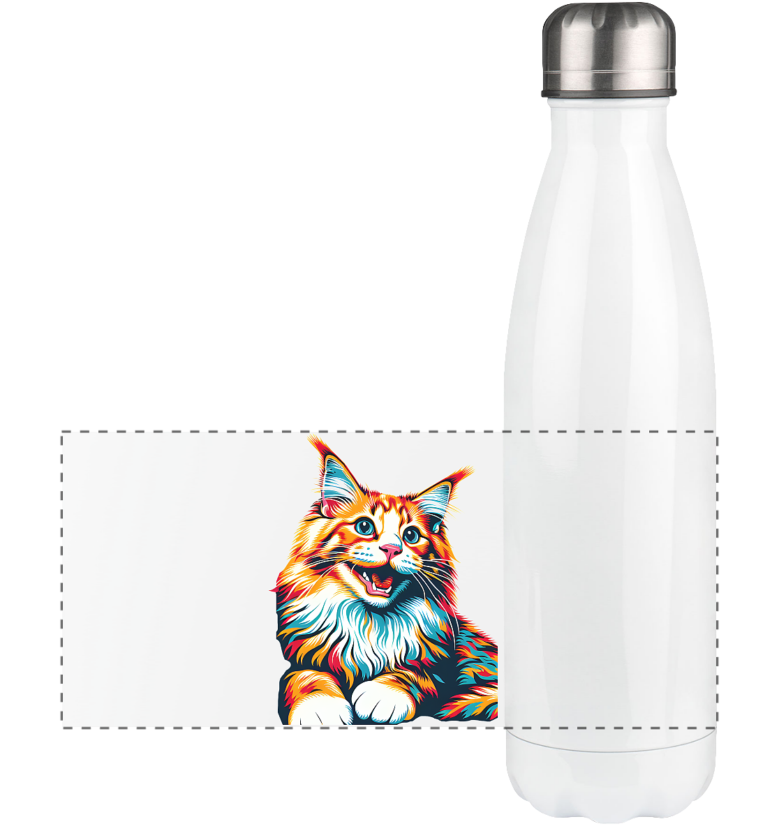 Maine Coon Katze Pop Art - personalisierbar - Panorama Thermoflasche 500ml