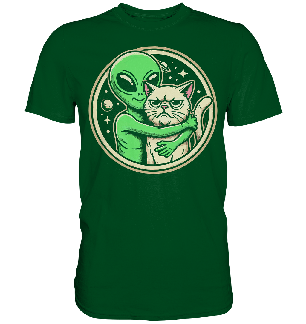 Alien mit Grumpy cat - Premium Shirt