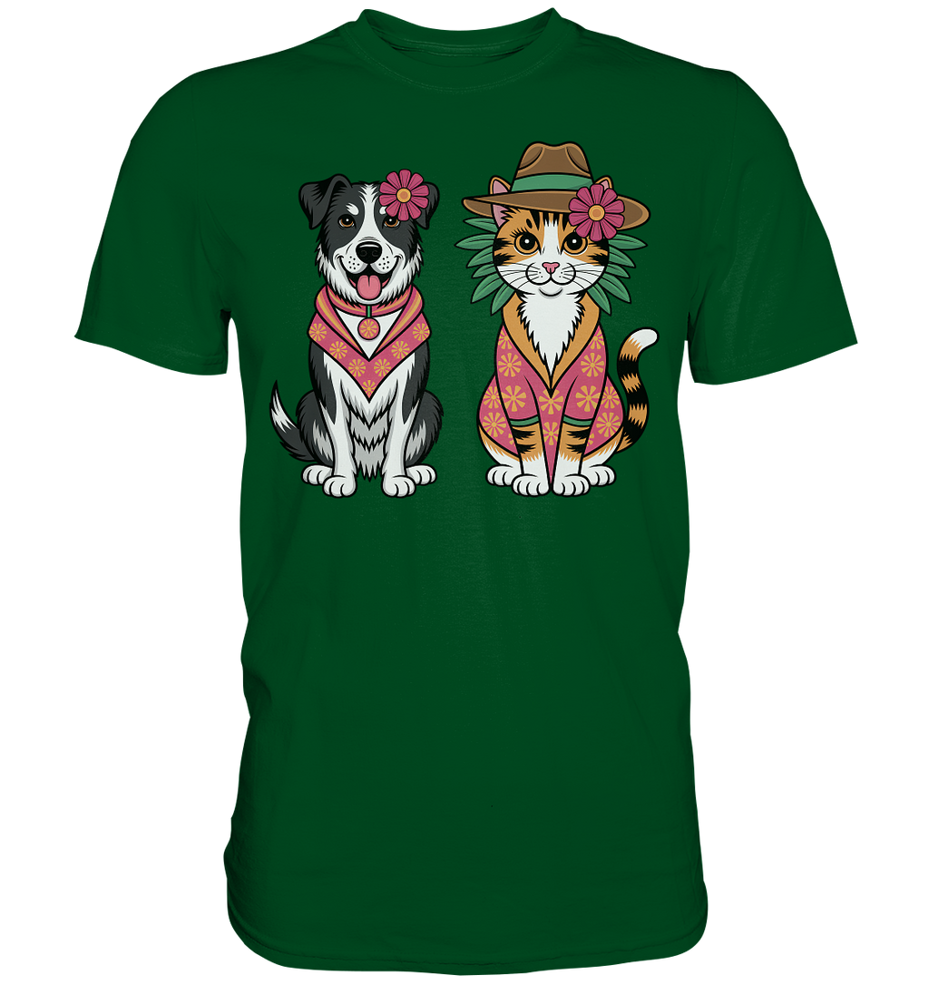 Hund und Katze Illustration Kahlo style - Premium Shirt