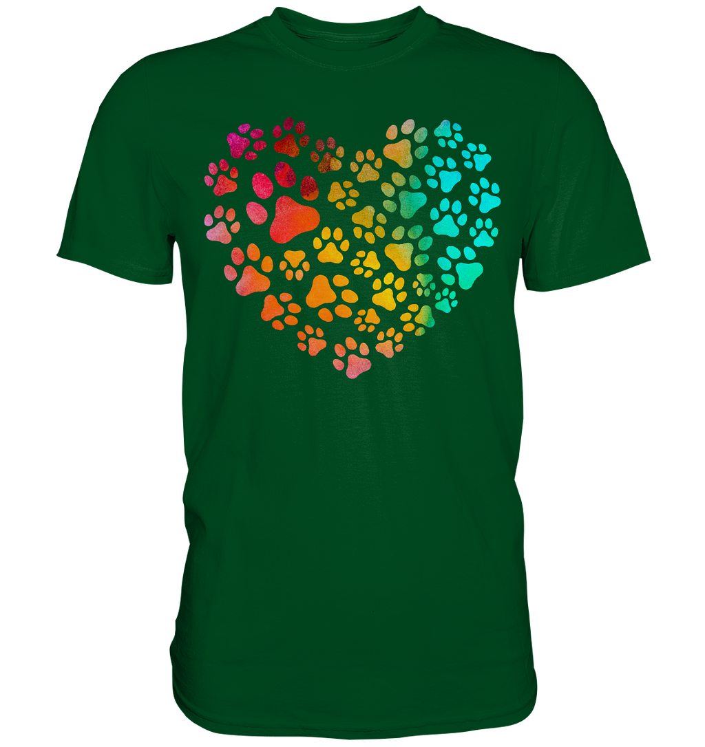 Bunte Pfoten in Herzform - Premium Shirt