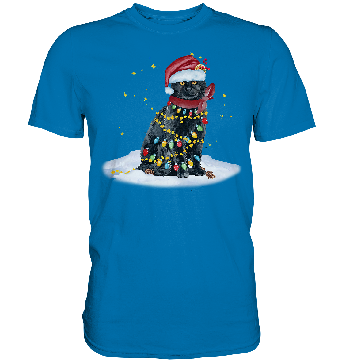 Lustige Weihnachts Katze Zeichnung - Premium Shirt