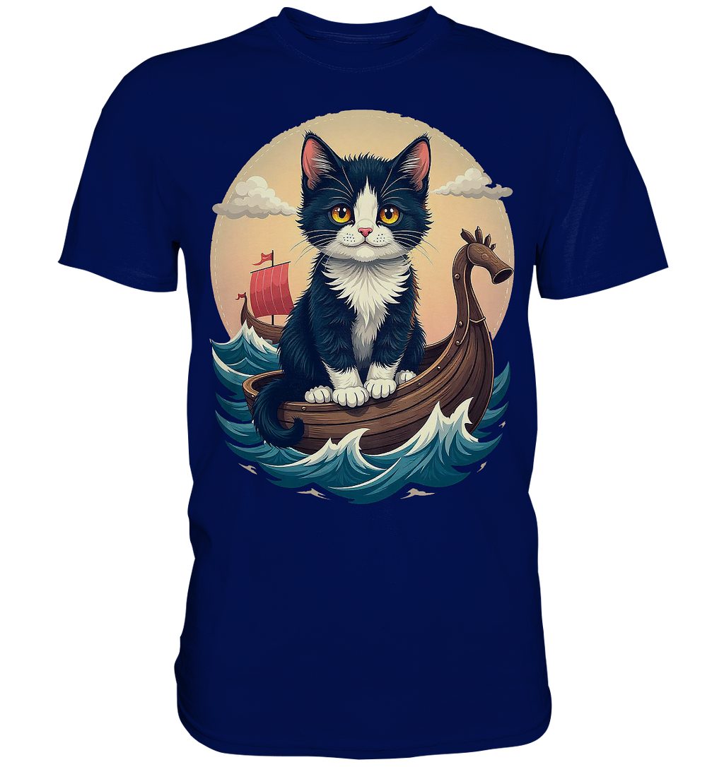 Süsse Katze auf Wikingerschiff Illustration - Premium Shirt