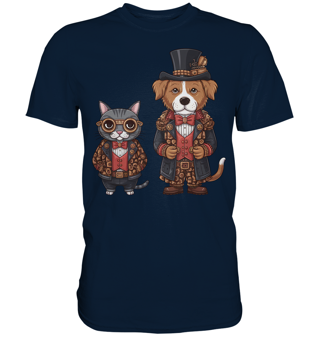 Steam Punk Hund und Katze - Premium Shirt