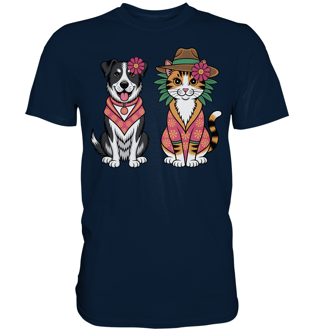 Hund und Katze Illustration Kahlo style - Premium Shirt