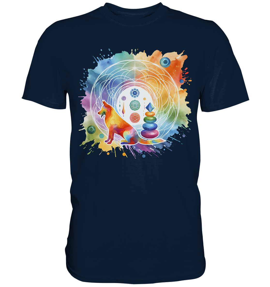 Chakra Art mit Hund Aquarell  - Premium Shirt