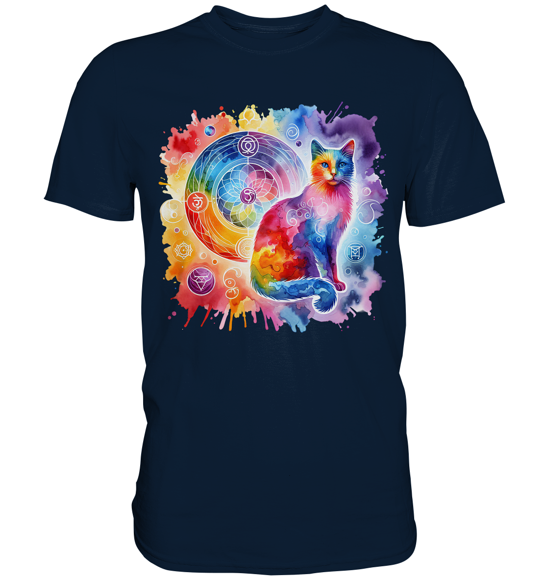 Shakra Design mit Katze - Premium Shirt