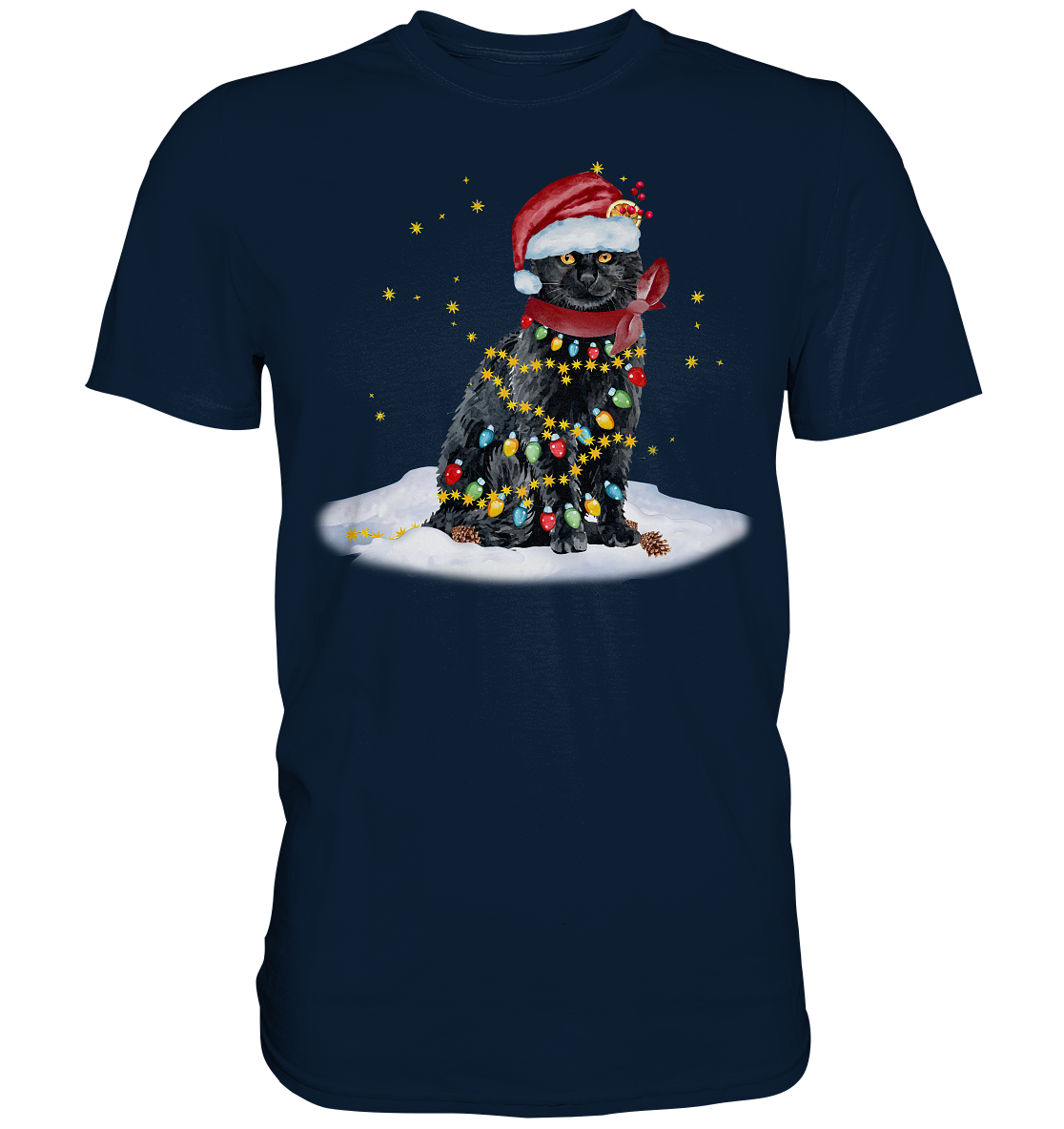 Lustige Weihnachts Katze Zeichnung - Premium Shirt