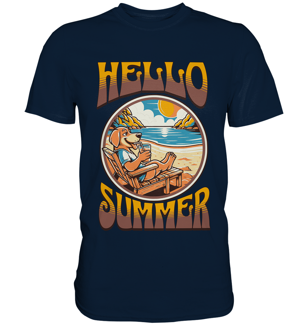 Hello Summer Hund am Strand Retro - Premium Shirt