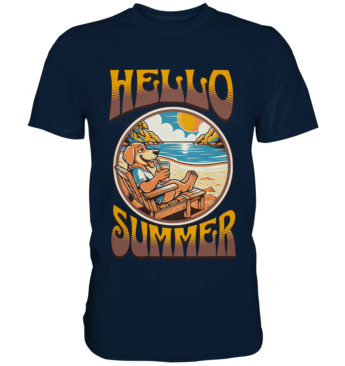 Hello Summer Hund am Strand Retro - Premium Shirt